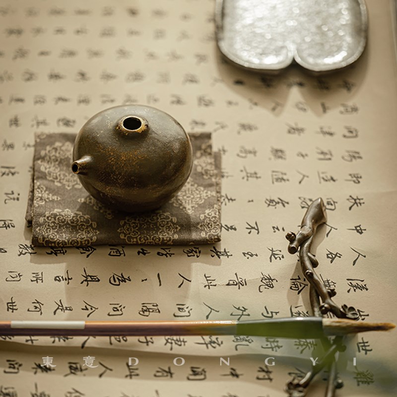 东意文房 圆融黄铜砚滴水滴墨滴仿古小水盂磨墨书法滴壶迷你砚台