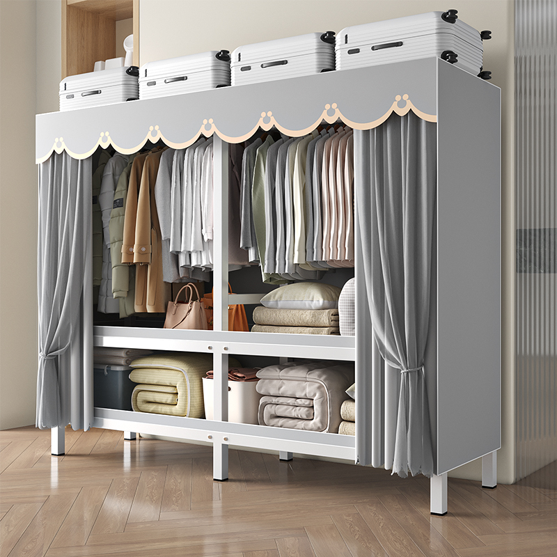 衣柜家用卧室出租房用简易组装布衣柜加厚加粗折叠全钢架结实耐用