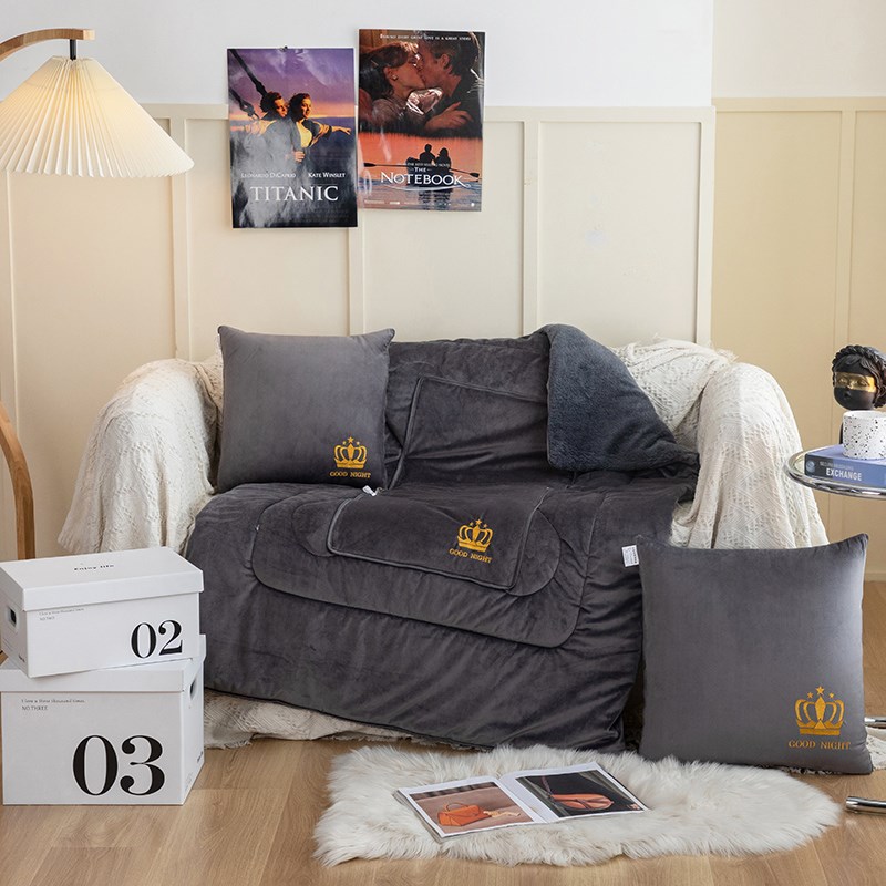 纯色简约两用抱枕被加厚宝宝绒车载靠垫背二合一办公室可折叠毛毯