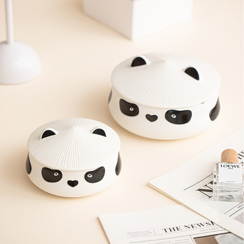 晨翔熊猫烟灰缸陶瓷可爱家用客厅创意大号高级感办公室带盖烟灰缸