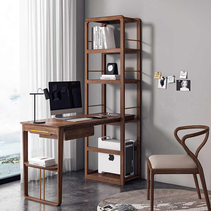 北美胡桃木书桌书架家用全实木多功能智能电脑桌卧室办公桌