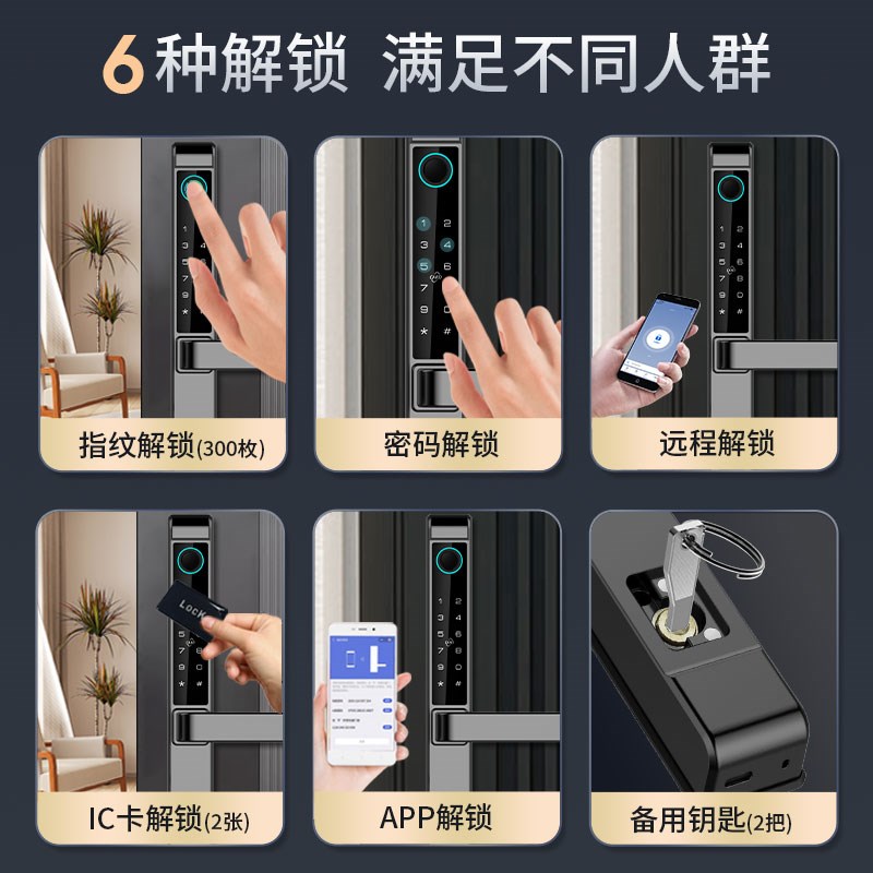 断桥铝指纹锁入户门庭院室外防水铝合金塑钢平移门指纹密码电子锁