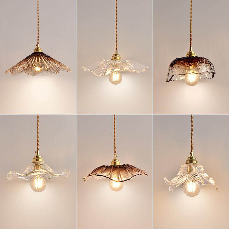 日式荷叶玻璃花餐厅床吊灯花过道廊灯轻奢入朵走户VBW玄关吸头顶