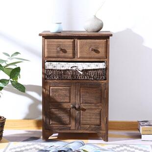 复古田园收纳斗柜客厅柜编抽框藤木60022屉柜实储物床头柜多抽屉