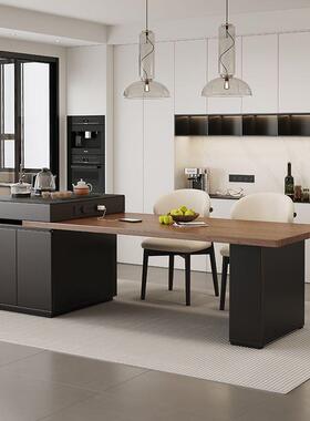 意式黑色岛台户桌一餐体大型多功能台办公茶几岩EHU板岛桌椅组合