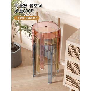 亚克力轻30家C桌M凳子用加厚塑料圆凳透明可叠放奢餐备见详情用厂