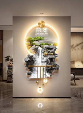流水生财客万历电钟表2025新款迎客年松玄子关格栅HS250513装饰挂