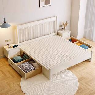 法式奶油风温莎实木床双人1.8x2米主卧小户型1.5米白色复古波浪床