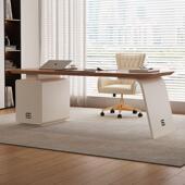 实木书桌风轻奢现代中古办公桌家用计款 奶MUG师油风高端书房电脑