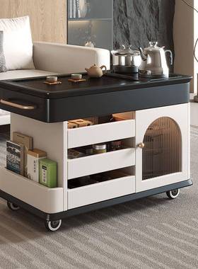 FCK全实木茶一桌茶台整边套时尚柜几茶车烧水壶一体客厅可移动桌