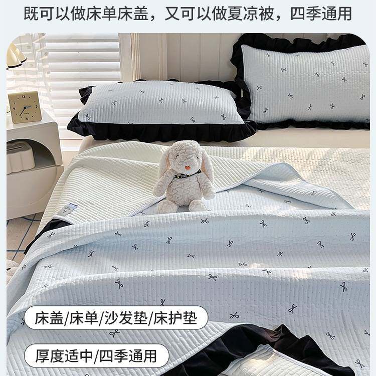 新款奶油风蝴蝶结床盖单件四季通用夹棉床单三件套单人榻榻米炕盖