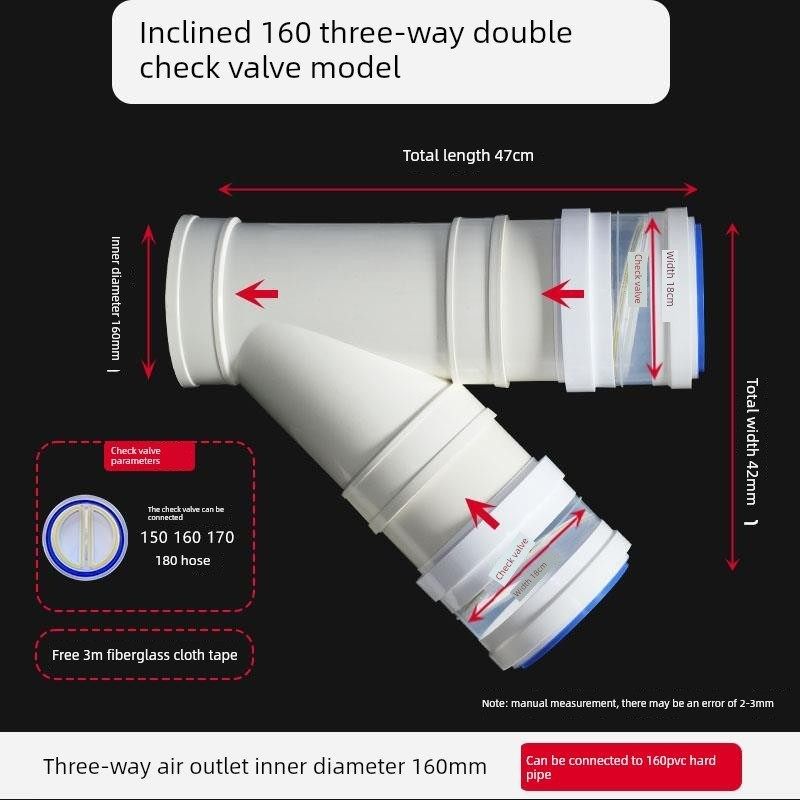 斜三通160带止逆阀止回阀管110变径75排风软管180型油烟机管