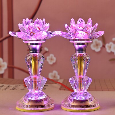 2024年新款全水晶玻璃莲花灯多面切割折射七彩变光可定色佛前插电