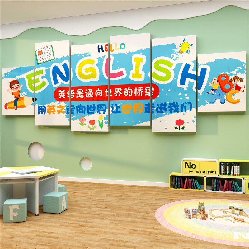 英语角教室布置装饰环创培训机构工作幼儿园托管班级文化墙面贴纸