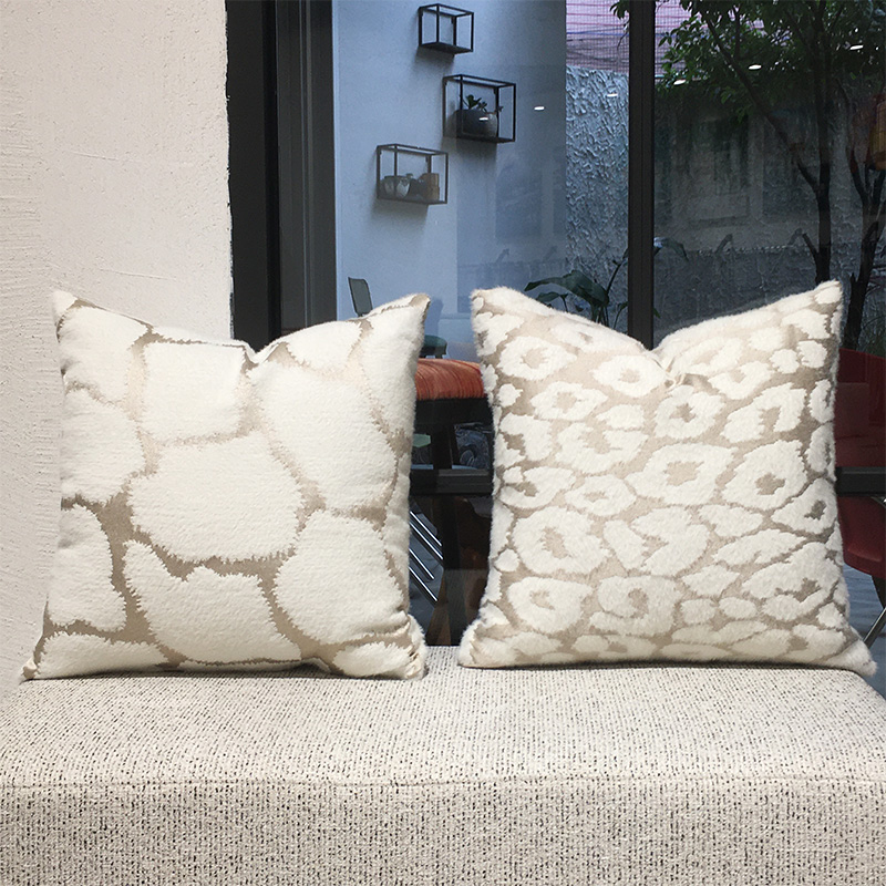 欧式奢华自然皮草抱枕套米白色仿貂毛靠枕样板间沙发椅子床头靠垫