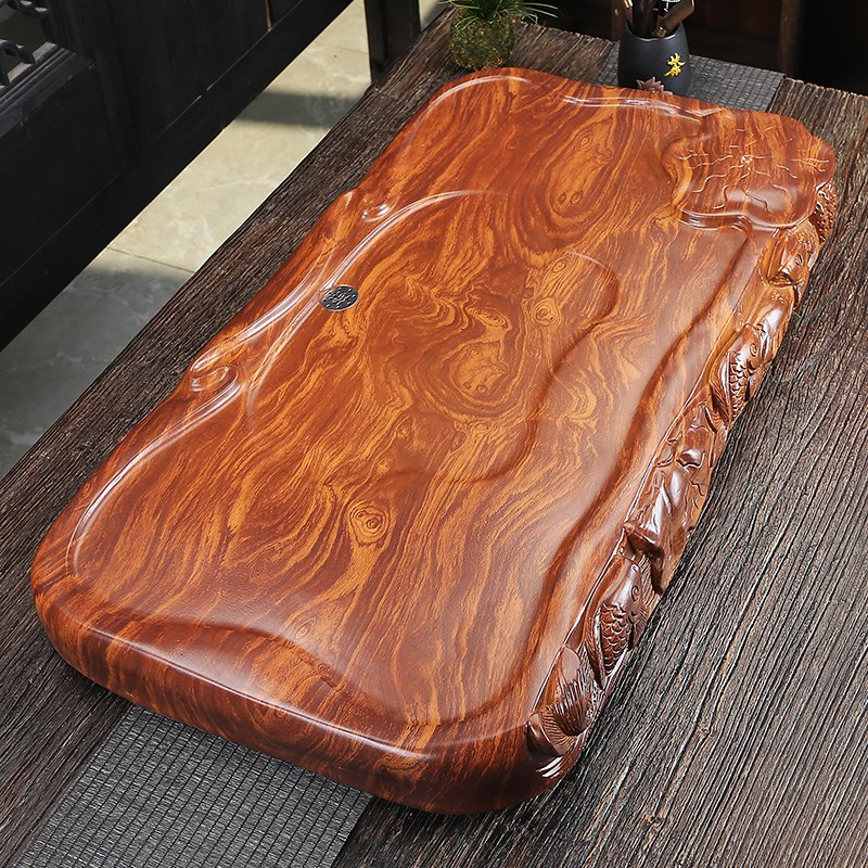 整块黑檀木茶盘实木家用原木茶台大小号花梨茶海简约排水功夫茶具