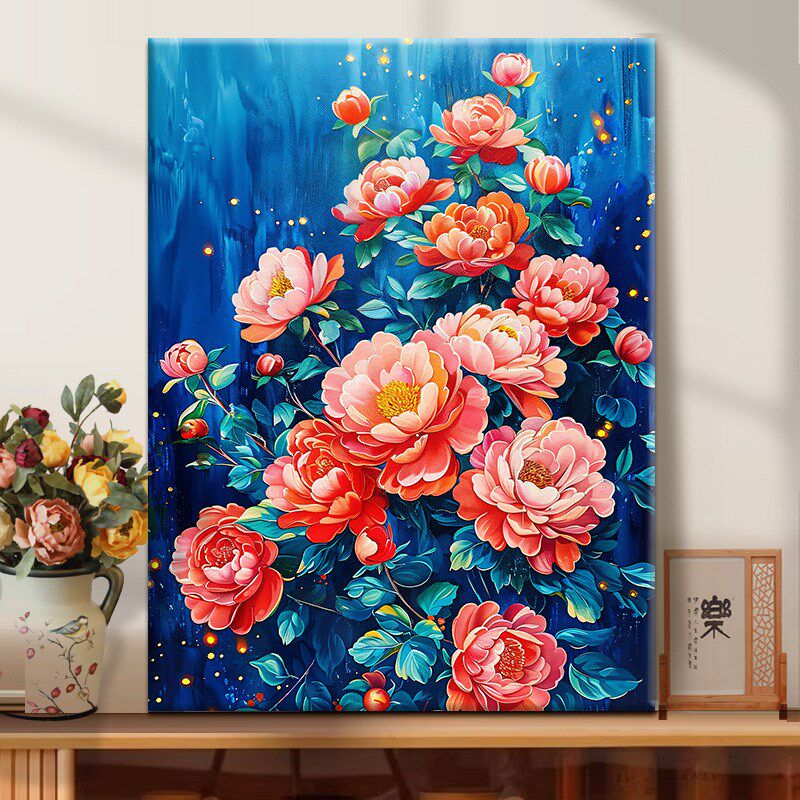 【蓄满鲜花】diy数字油画丙烯填充手绘手工花治愈减压油彩涂色画