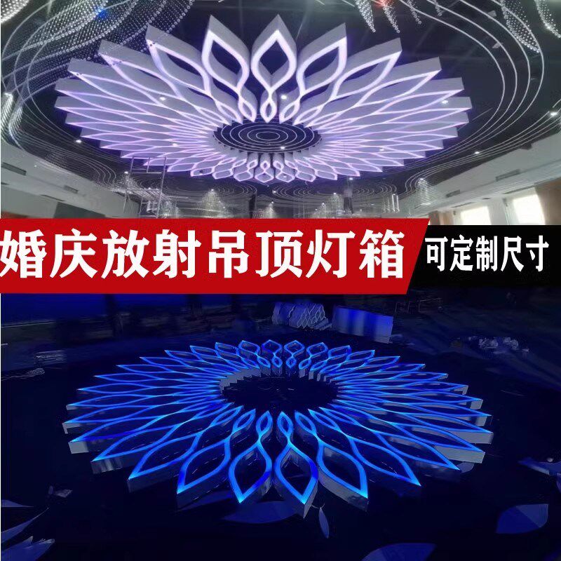 新款婚庆道具大型放射莲花发光吊顶灯箱婚礼堂宴会厅顶部铁艺装饰
