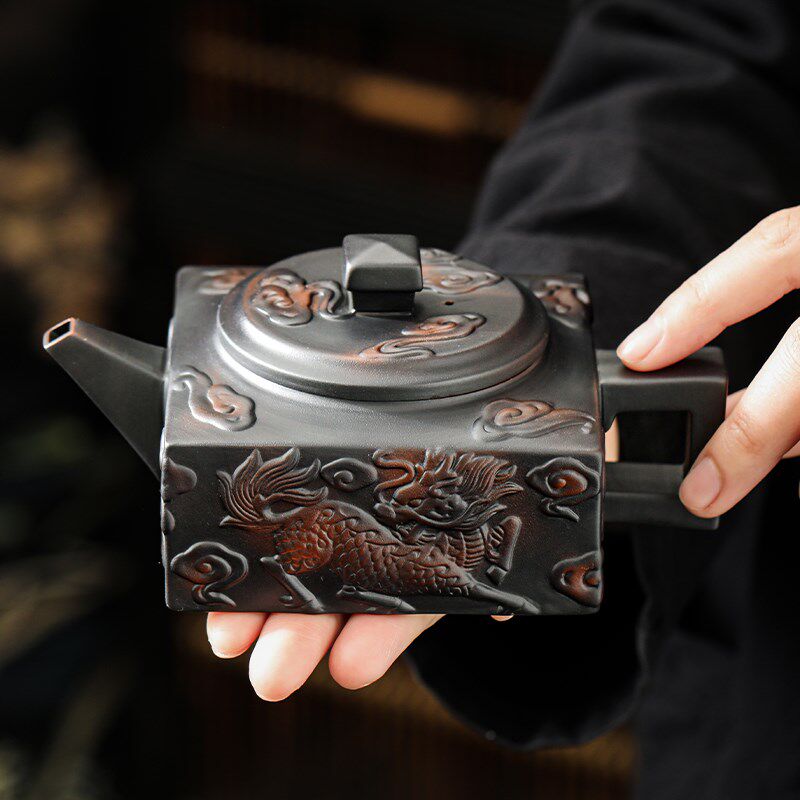 云南建水紫陶麒麟茶壶泡茶家用可提可转凤鸣壶原矿手工大容量单壶