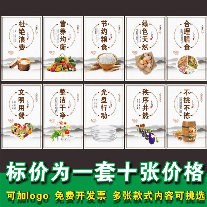 食堂文化墙贴挂图 企业工厂学校校园餐厅节约粮食标语海报装饰画