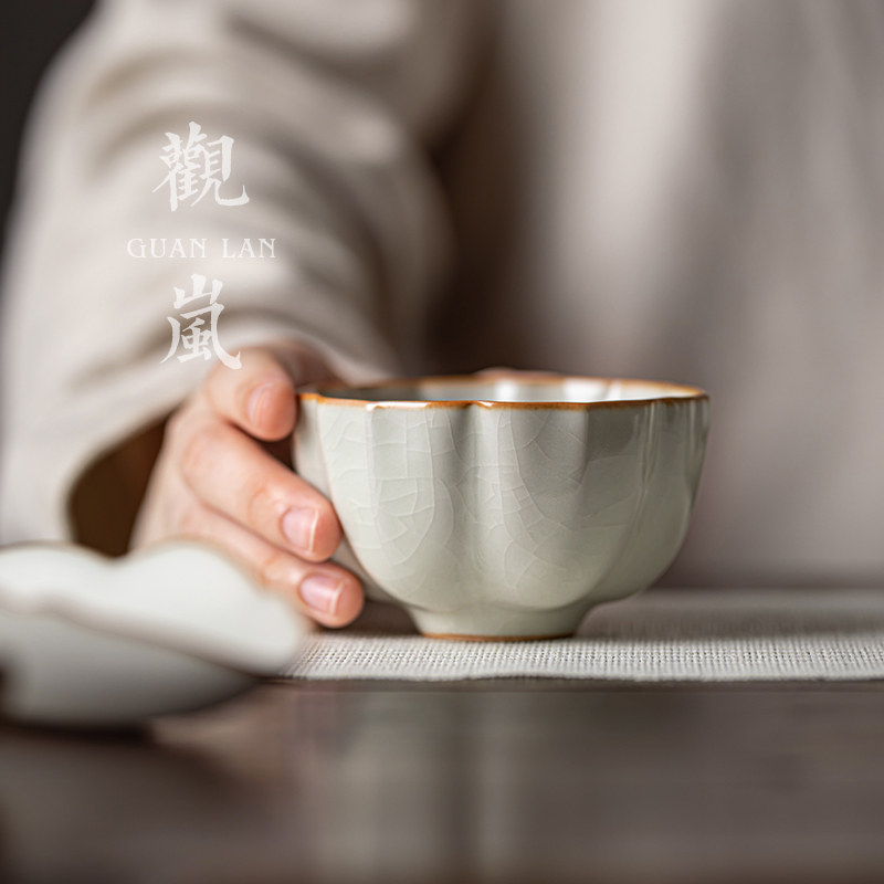 观岚中式汝窑主人杯品茗杯陶瓷功夫茶杯复古手工汝瓷大号单杯茶盏