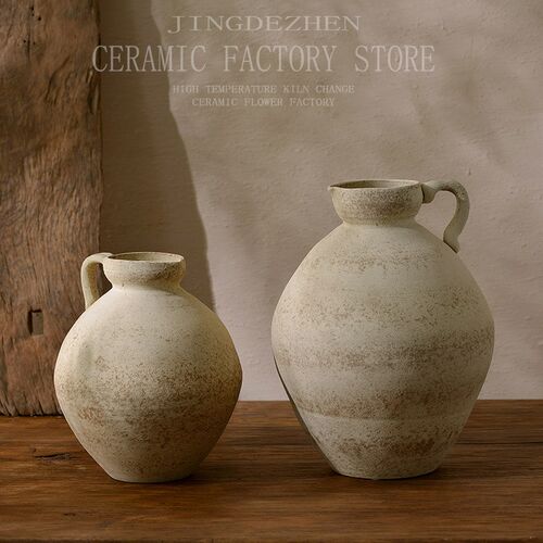 中式复古侘寂风陶瓷花瓶摆件客厅粗陶土陶陶罐酒店样板间软装饰品