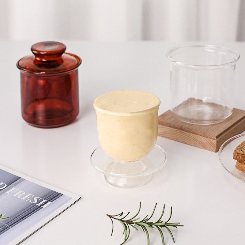 家用黄油保鲜罐玻璃罐瓶加水密封带盖黄油盅西式奶酪密封罐黄油盒