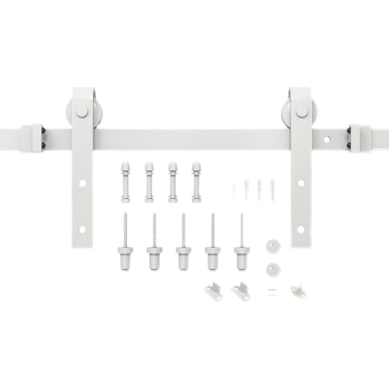 白色谷仓门吊轨全轨道配件静音推拉移门全白五金移门滑轨隔断门