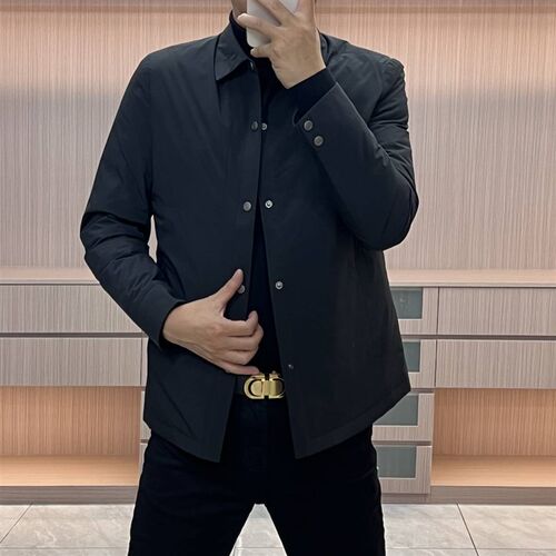 冬季夹克外套防风面料青年男士修身百搭商务休闲翻领白鹅绒羽绒服