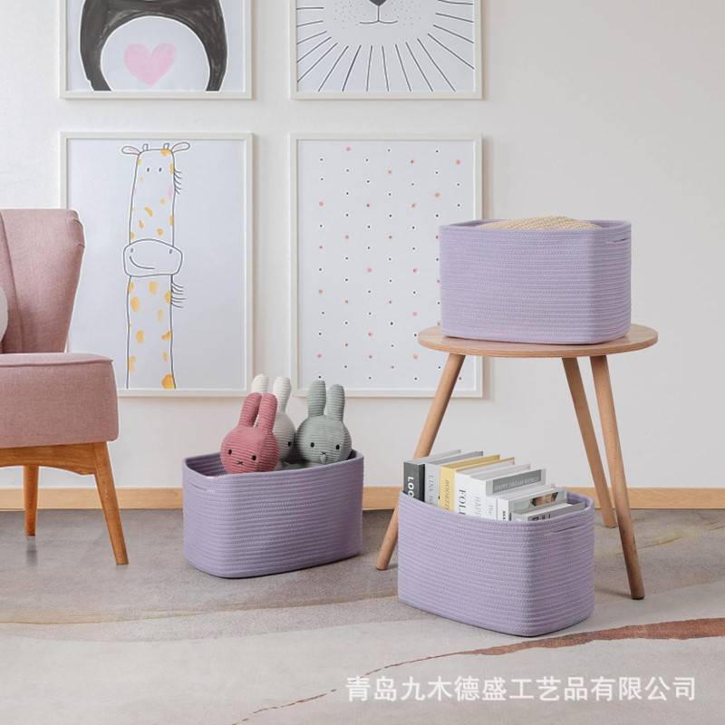 跨境热销洗衣篮棉绳收纳篮长方形脏衣篮三件套衣服玩具手提收纳篮
