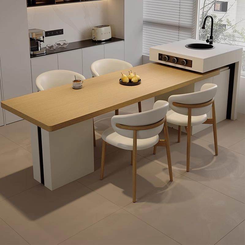 IFC岛台餐油桌带水槽一体奶原风现木伸代大平层客餐厅高端可缩中