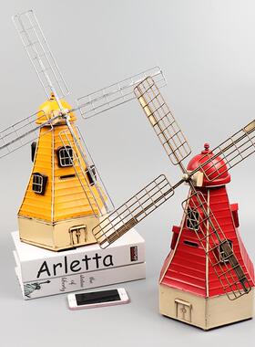 复风车模型6116铁皮工古艺蓄品创意储罐家居柜客厅酒吧橱窗装饰品