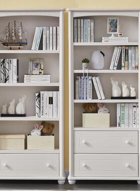 6R韩式田园白色带书简柜约现代门儿实木书架置物童架书橱简F75HJH