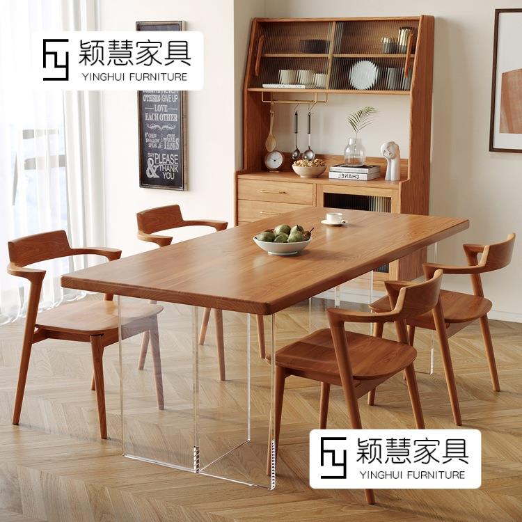 家蜡实木餐桌悬浮亚克力餐桌餐厅用透明饭吃桌子YH-25090白木餐桌
