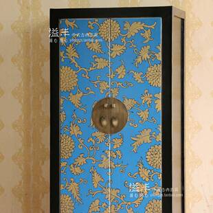 新式储物柜实木置物架书老榆中木手绘彩绘书柜仿古书橱WVL玄架关