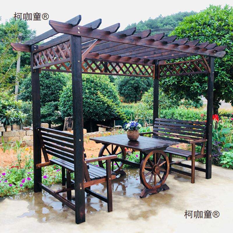 包邮现中碳化防腐木攀爬阳台柯咖童葡萄花架凉亭木式藤屋户代外休