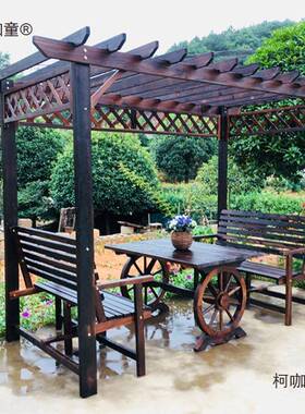 包邮现中碳化防腐木攀爬阳台柯咖童葡萄花架凉亭木式藤屋户代外休
