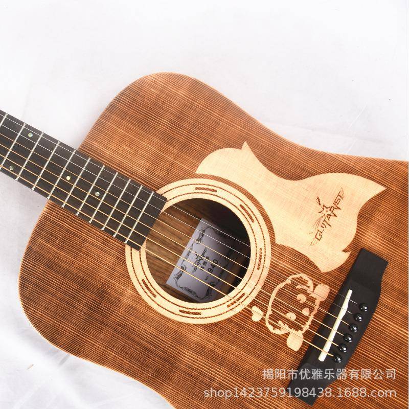 单板谣木吉他41乐寸云杉吉它木色圆HDZ角jita男女器缺面单民吉角