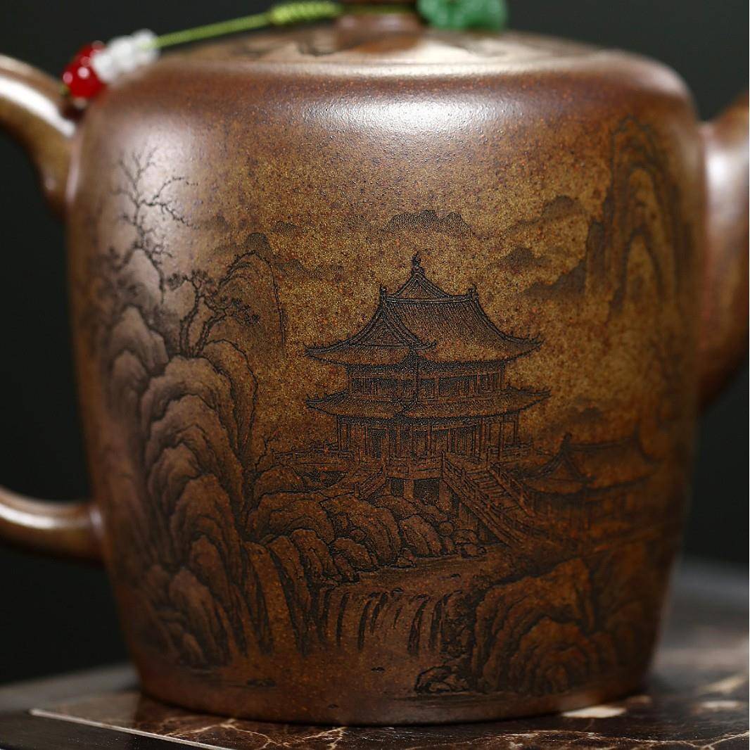 爆款匠手人工泥制作原矿高温柴沉香大品宫灯茶壶烧ZHIFU-10600CC