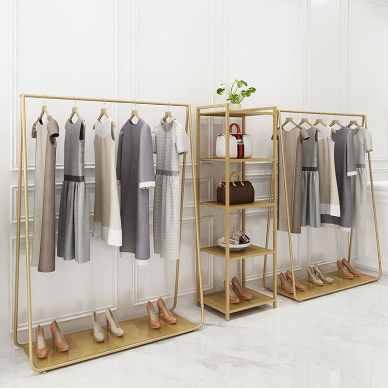 北欧金色服装架铁艺女装店衣服展示架简约落地式中岛陈列衣架子