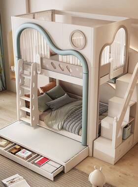 儿童下床CEL男孩实上多功能高低床现代简木约母床上下铺女孩双层