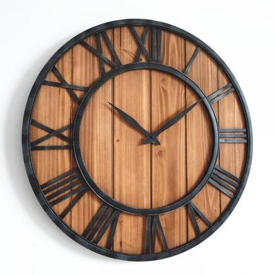 热饰式挂钟复古创意钟表铁艺实美木装AS00214石推英壁挂钟