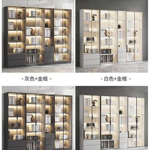 书柜XGG带款玻璃门展示酒柜轻奢新整家用厅一客体墙到顶书架