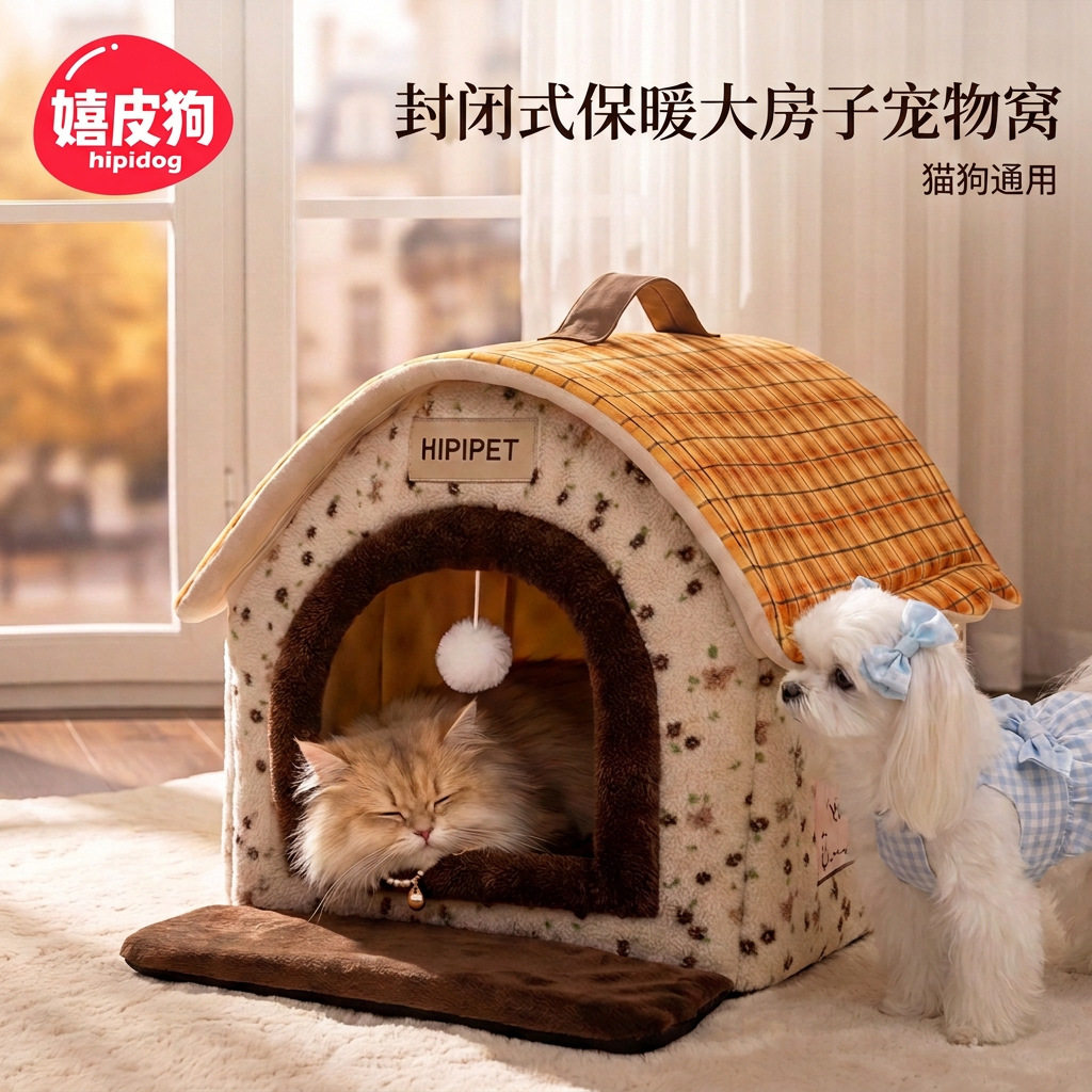 Autumn and winter warm pet kennel semi-enclosed cat house kennel detachable medium and large dog house kennel sleeping cat kennel cross-border