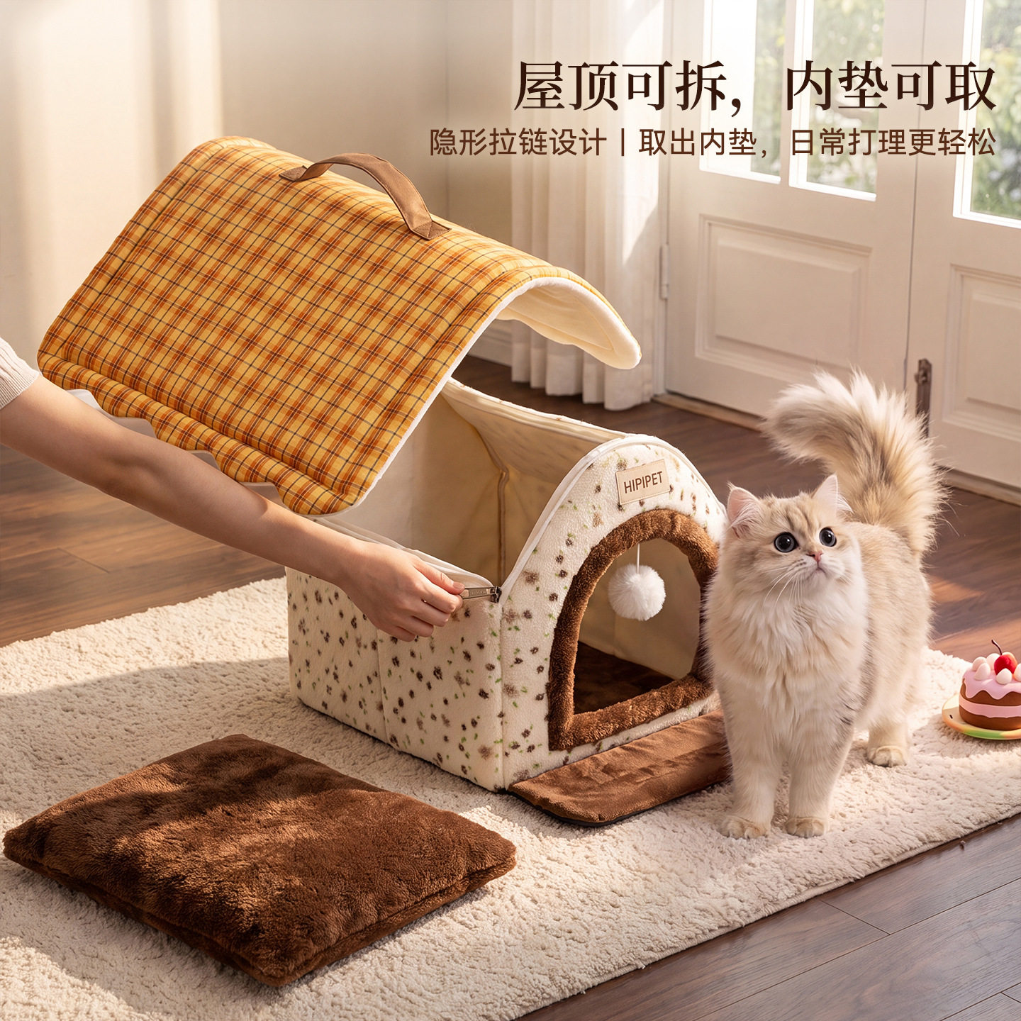 Autumn and winter warm pet kennel semi-enclosed cat house kennel detachable medium and large dog house kennel sleeping cat kennel cross-border