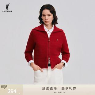 运动新年春节红色开衫 时尚 双拉链 女2026新款 POLOWALK旗舰店针织衫