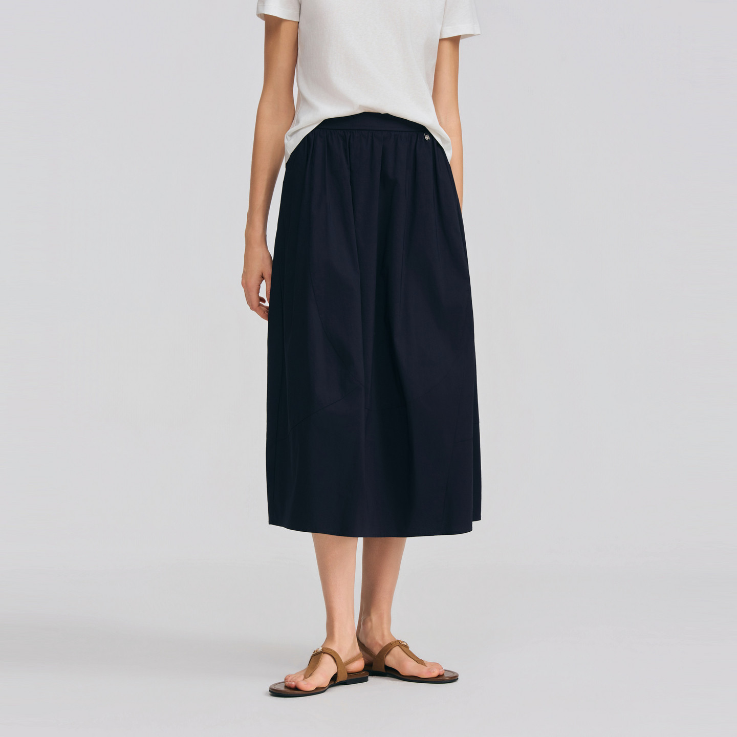 POLOWALK女式半裙2026春夏裤新品简约纯色松紧腰A字中长款半身裙