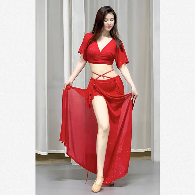 2024新款春夏网纱练功服肚皮舞服装女东方舞O练习服装网纱套装班