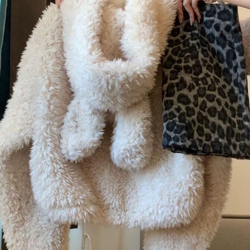 可爱兔耳朵毛茸茸连帽女韩版潮慵懒风宽松开衫外套羊羔毛2024冬季