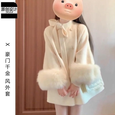 富家千金风法式斗篷白色毛呢外套女秋冬毛呢子大衣